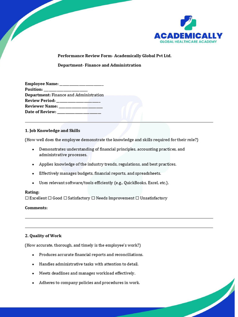 Performance Review Template for Managers | PDF | Policy | Skill