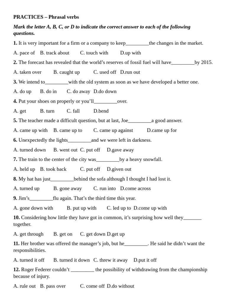 Phrasal Verbs Practice Exercises | PDF