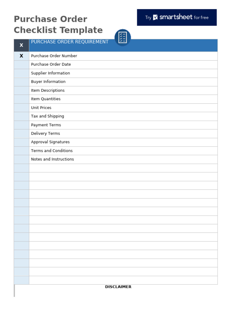 Purchase Order Checklist Template | PDF