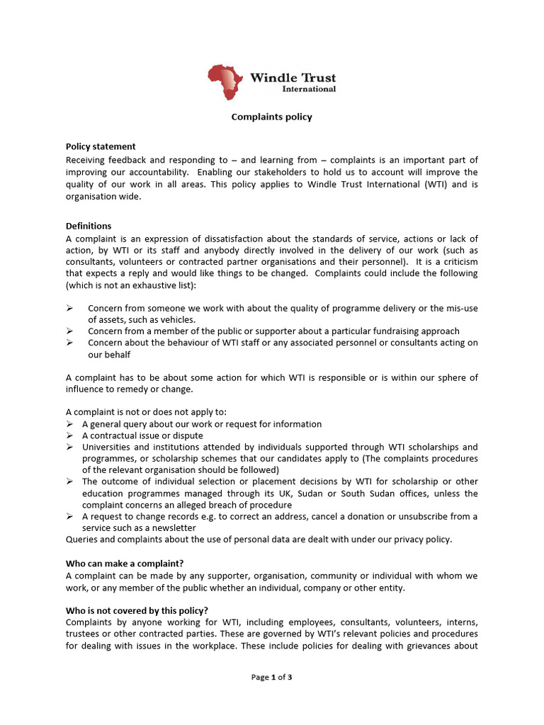Complaints+policy Final+March2019 | PDF | Complaint | Justice
