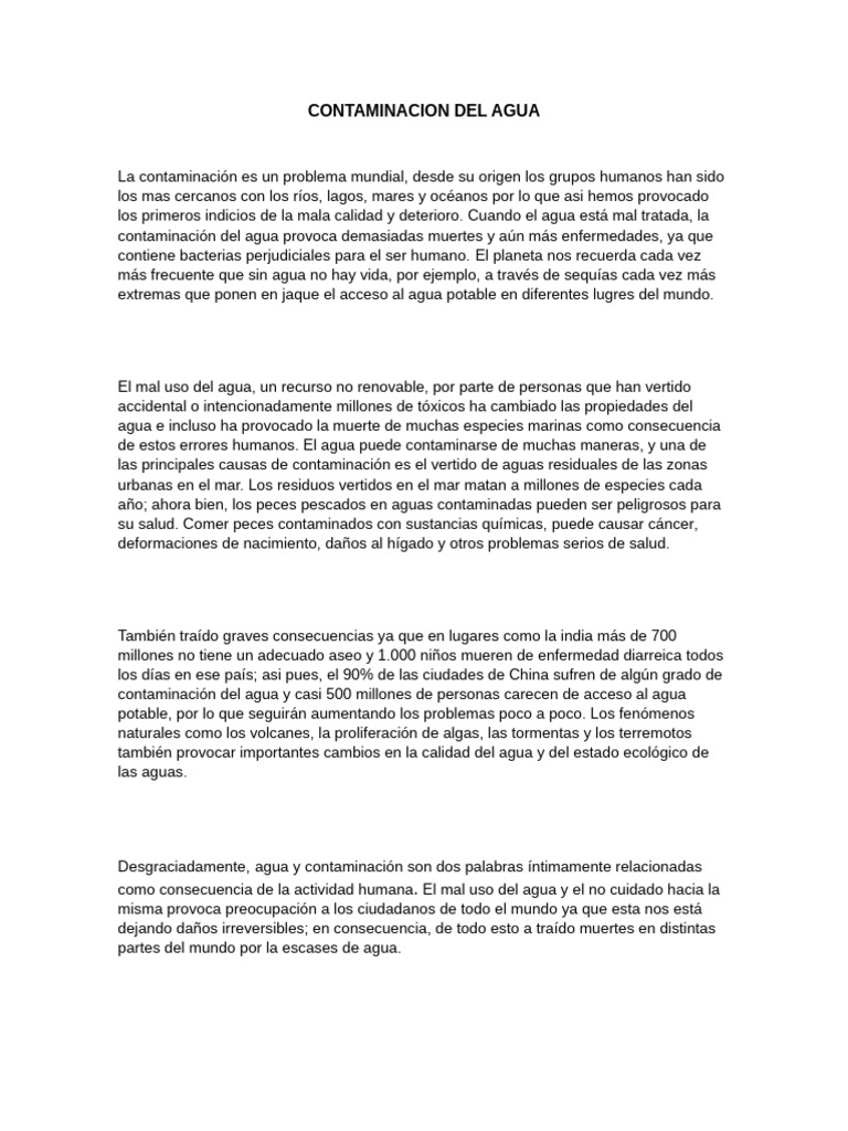 Impacto de la Contaminación del Agua | PDF | La contaminación del agua ...