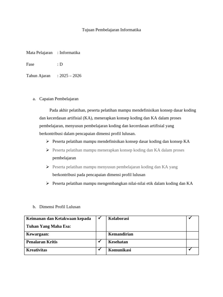 Tujuan Pembelajaran Informatika | PDF