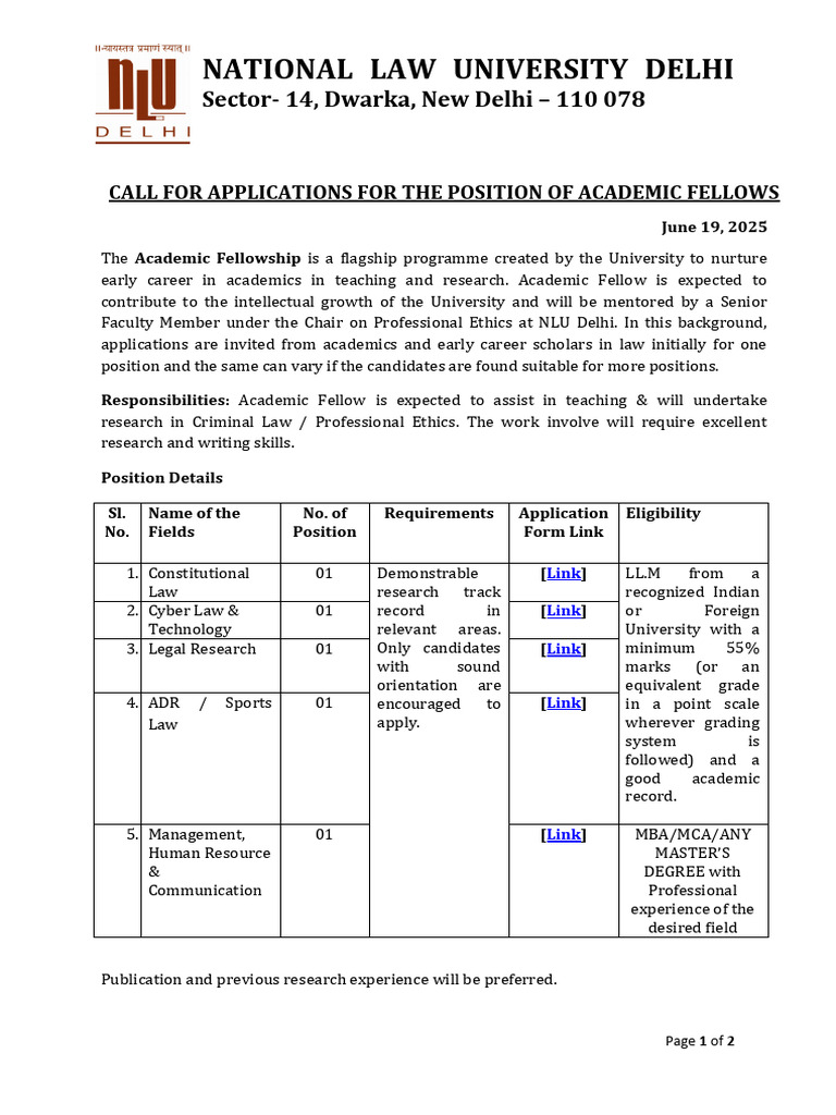 Call For Applications For Academic Fellows | PDF