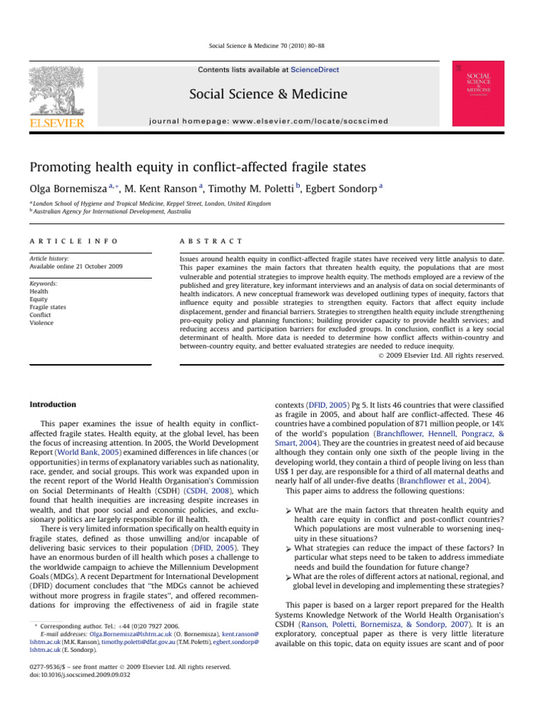 Promoting Health Equity in Conflict Affected Fragile States S2R2 | PDF ...