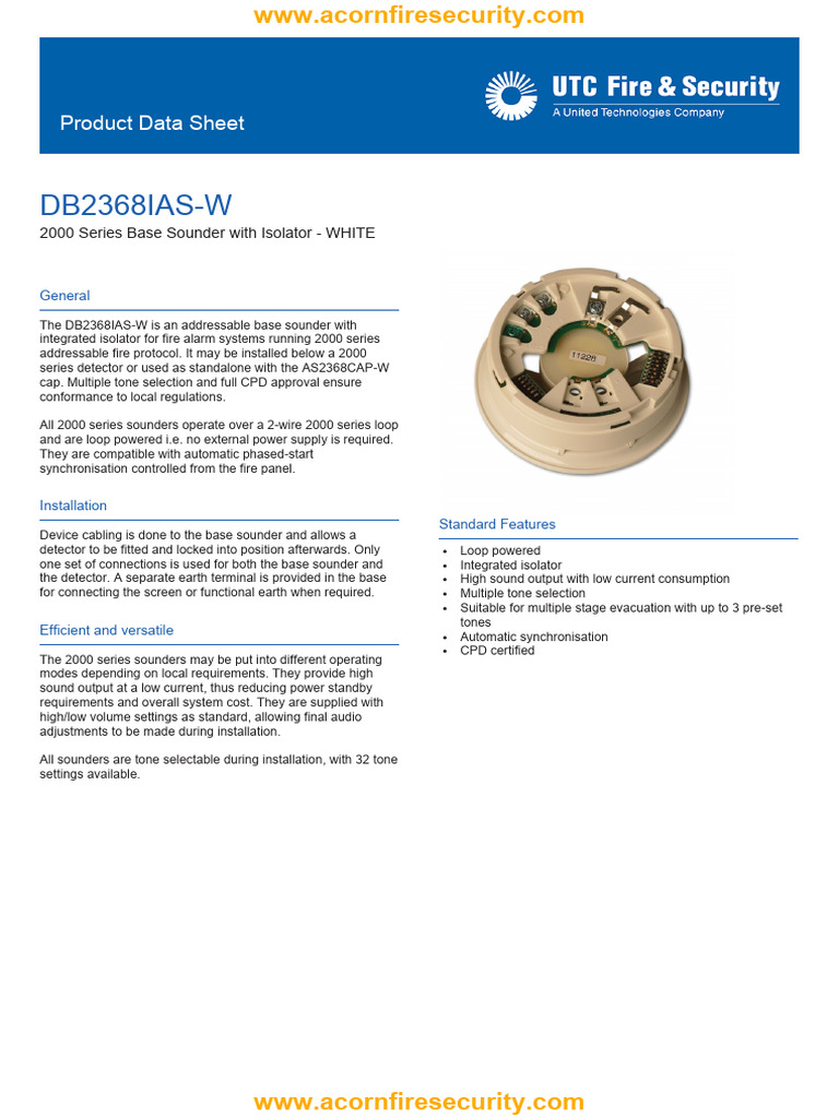 DB2368IAS-W Fire Alarm Base Sounder | PDF | Electric Power ...