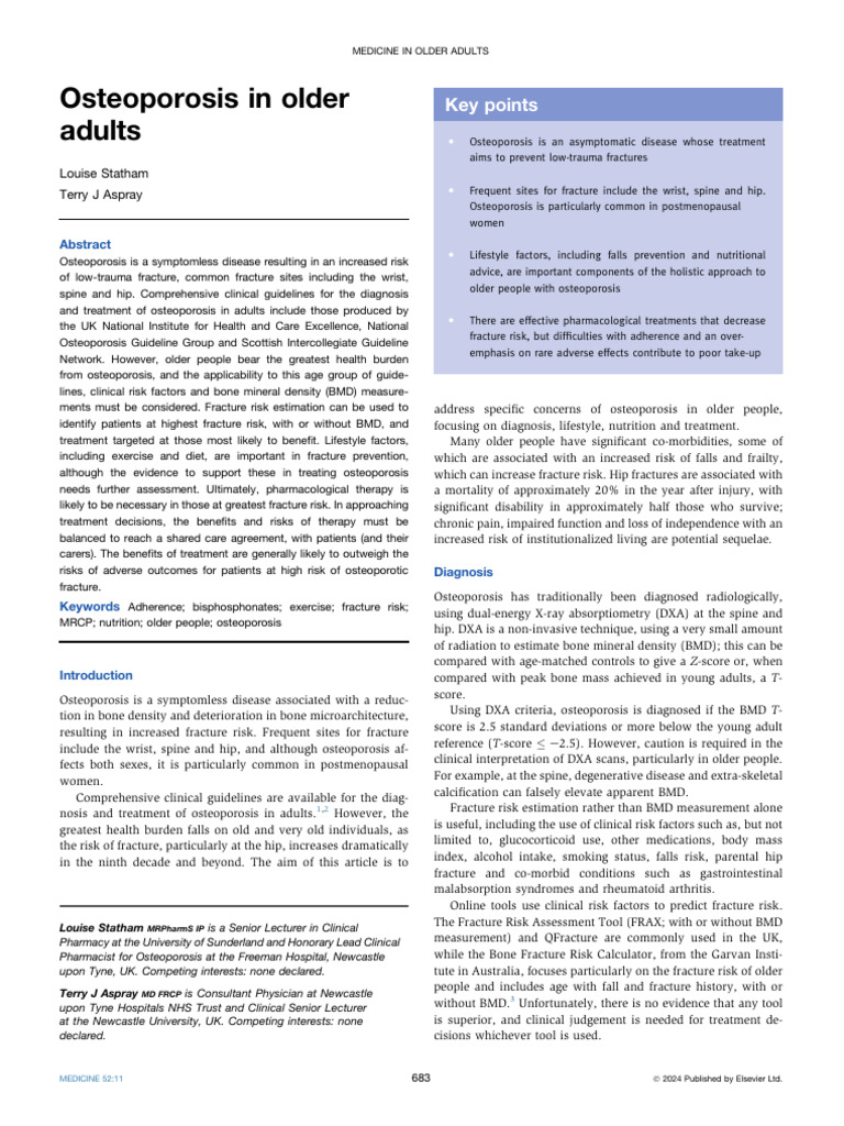 Osteoporosis in Older 2024 | PDF | Osteoporosis | Health Care