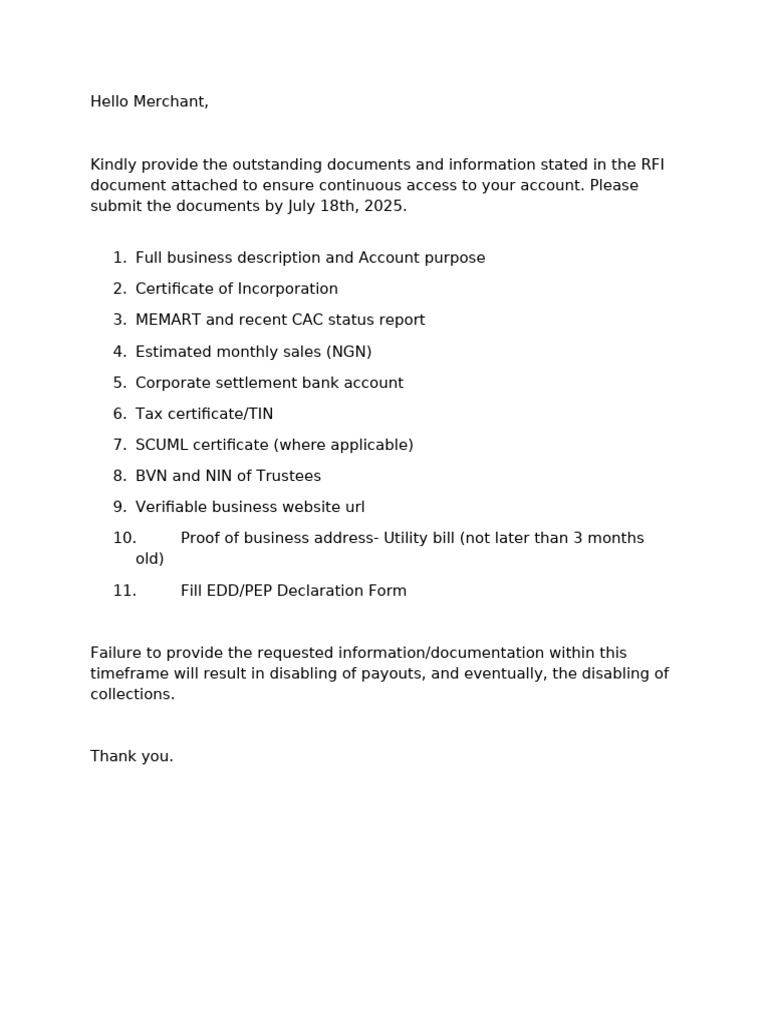 RFI Document Submission Requirements | PDF