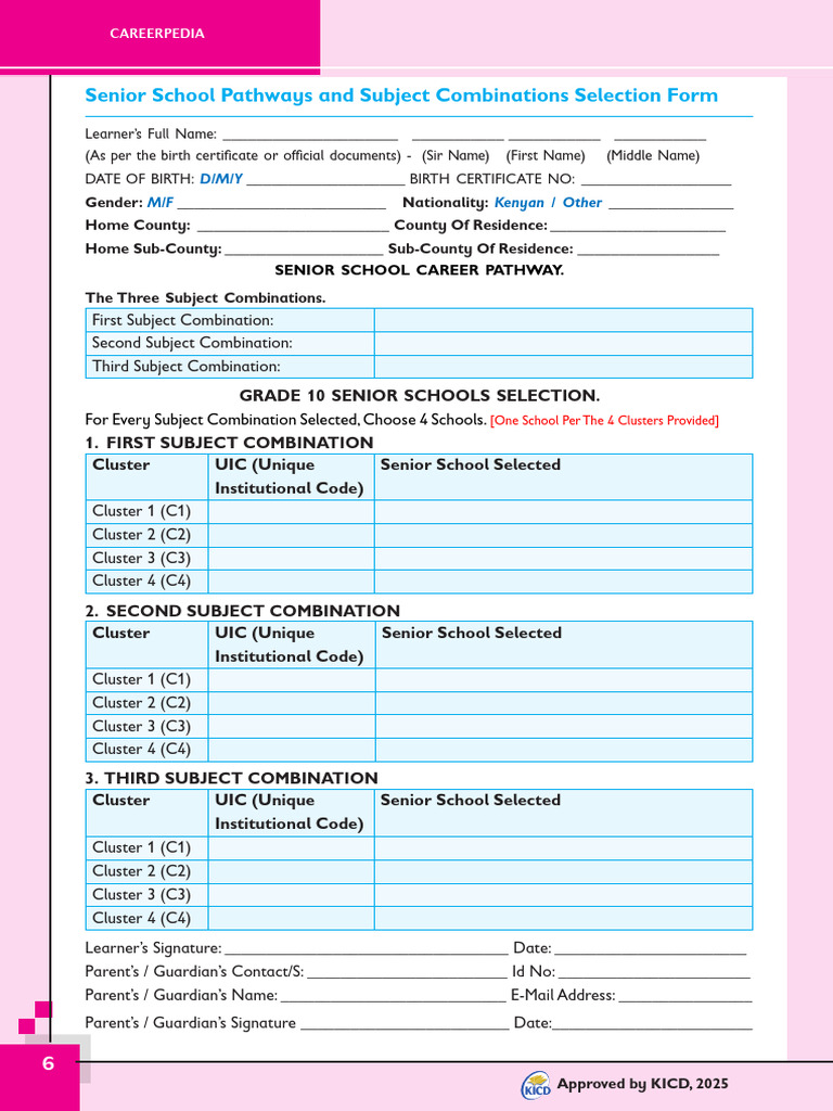 Senior School Subject Selection Form | PDF