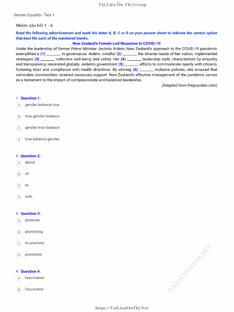 Gender Equality - Test 1 | PDF