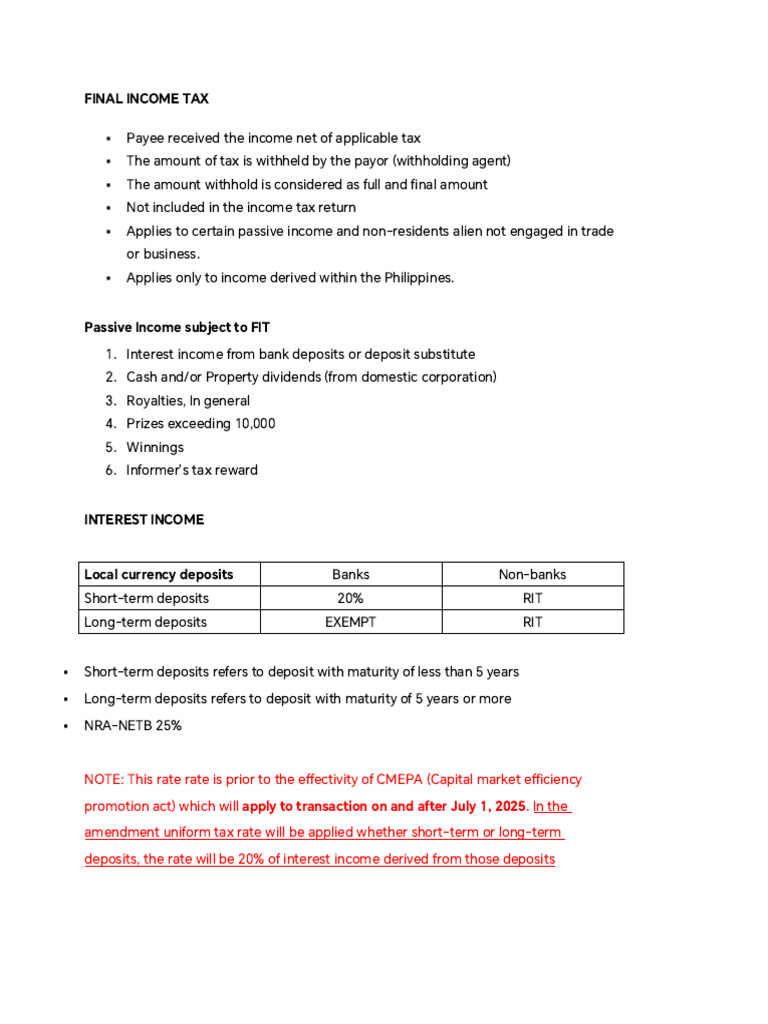 Final Income Tax on Passive Income | PDF | Taxes | Banks