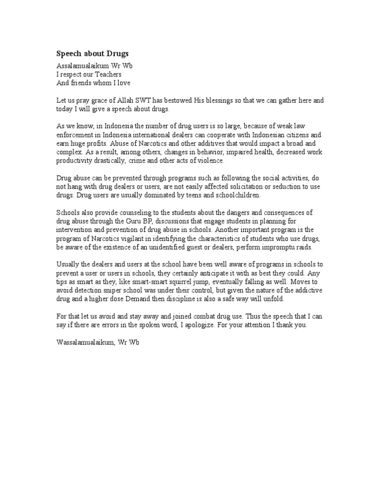 The dangers of drugs speech image