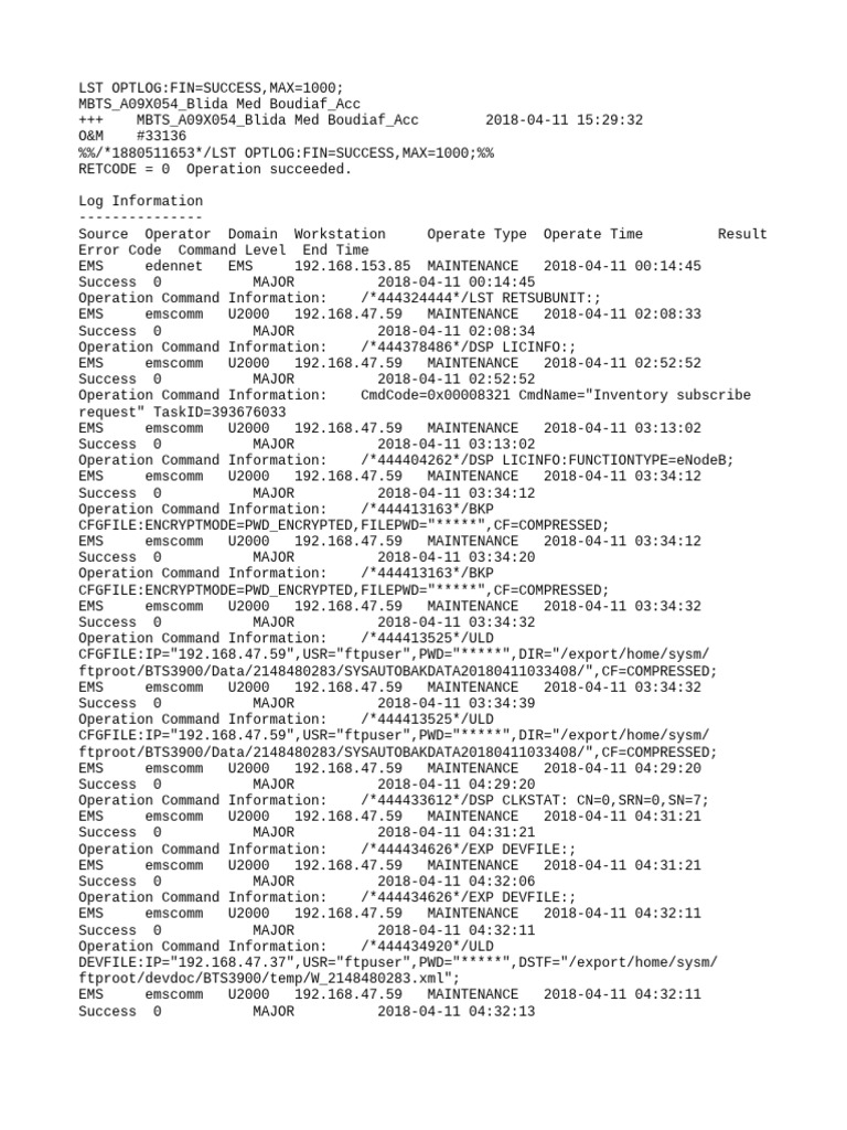 Maintenance Operation Log Summary | PDF
