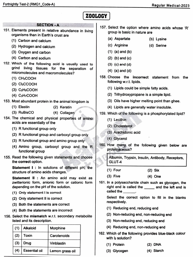 Medical Biology Test Questions 2023 | PDF | Amino Acid | Enzyme