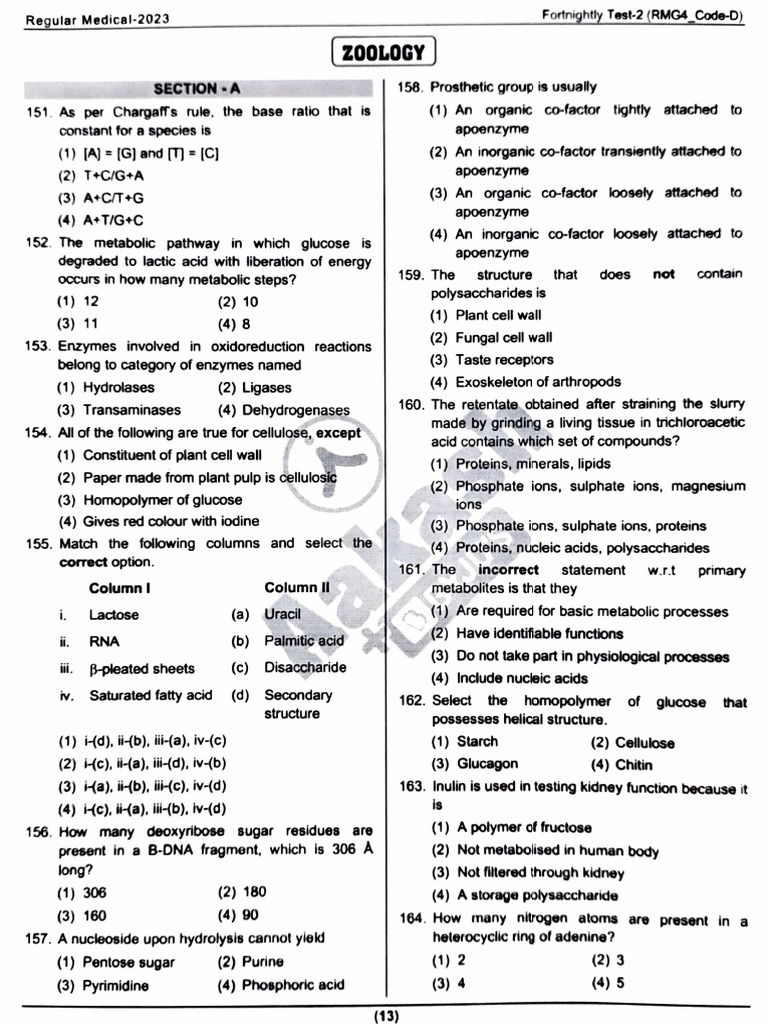 Medical Biochemistry Questions 2023 | PDF | Cofactor (Biochemistry ...