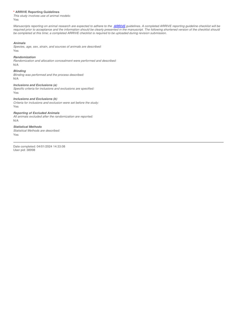 ARRIVE 2.0 Checklist for Animal Research | PDF