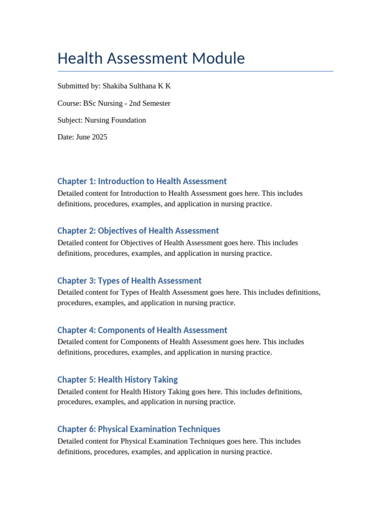 Health Assessment Module for BSc Nursing | PDF | Nursing | Health Care