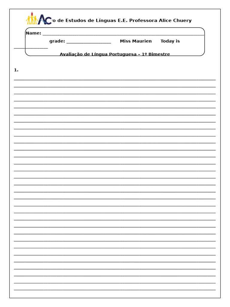Avaliação de Língua Portuguesa 1º Bimestre | PDF