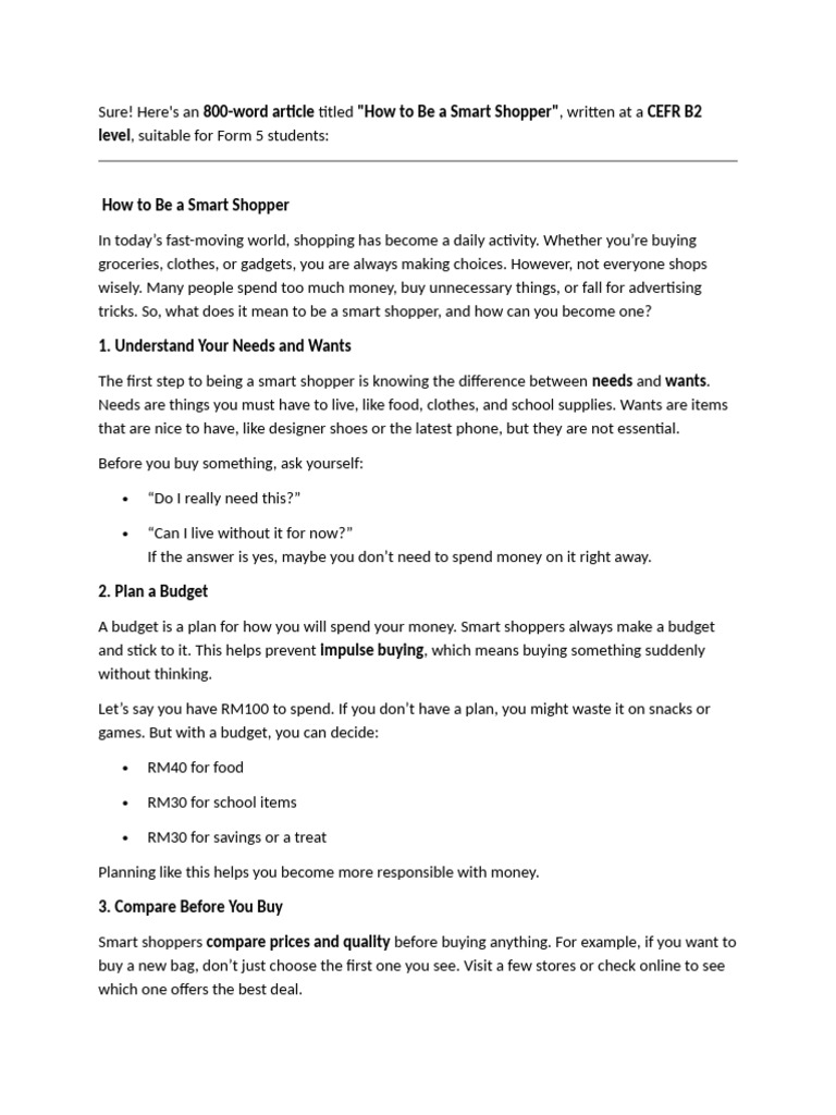 How To Be A Smart Shopper | PDF