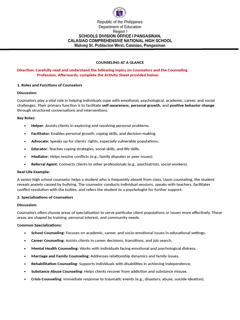 Overview of Counseling Roles and Careers | PDF | Psychotherapy ...