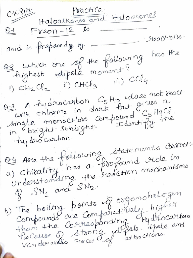 Haloalkanes and Haloarenes Worksheet 2 | PDF