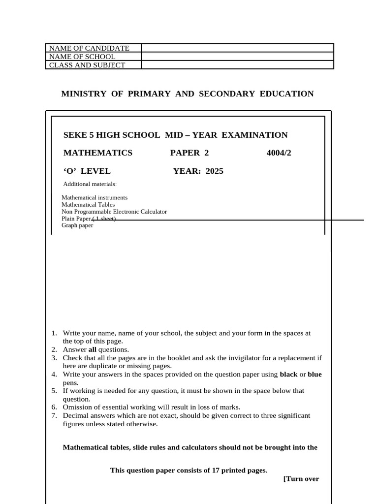 2025 O Level Mathematics Exam Paper | PDF | Arithmetic | Mathematics