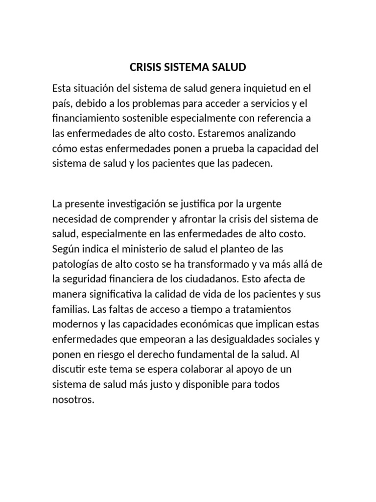 Crisis del Sistema de Salud y Enfermedades Costosas | PDF | Cuidado de ...