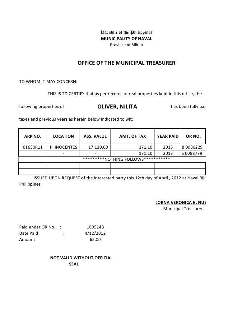Property Tax Payment Certification | PDF