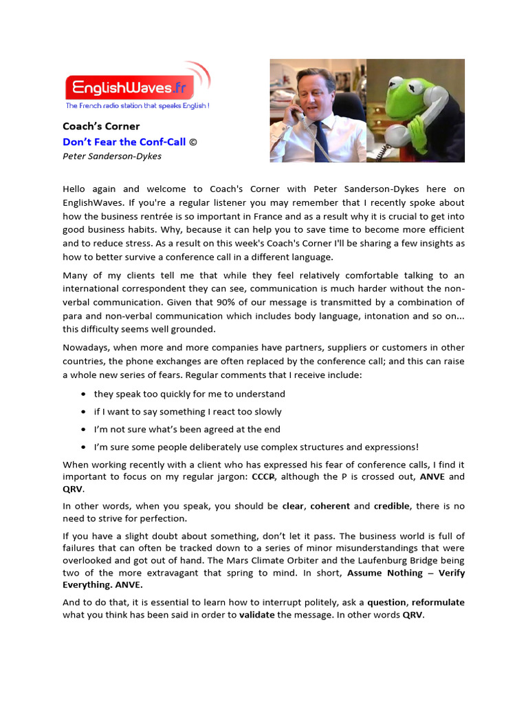 Mastering Conference Calls in English | PDF | Communication | Human ...