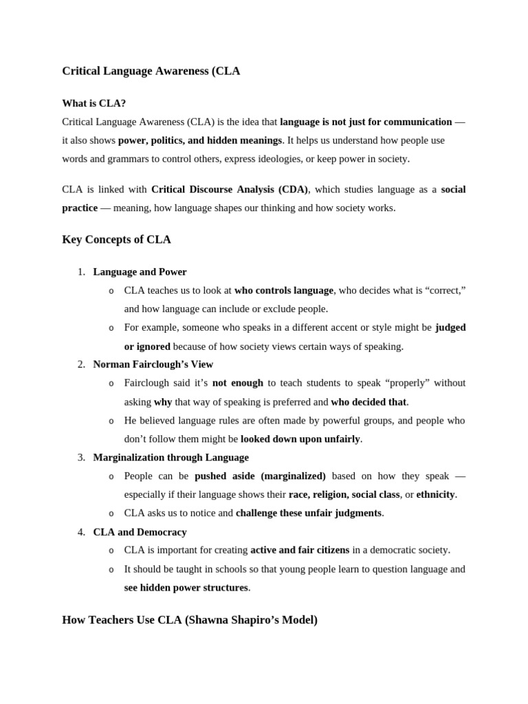 Understanding Critical Language Awareness | PDF | Liberal Arts ...