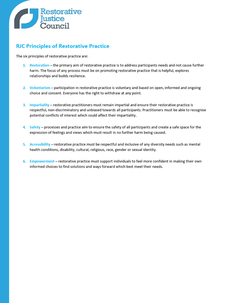 Six Principles of Restorative Practice | PDF
