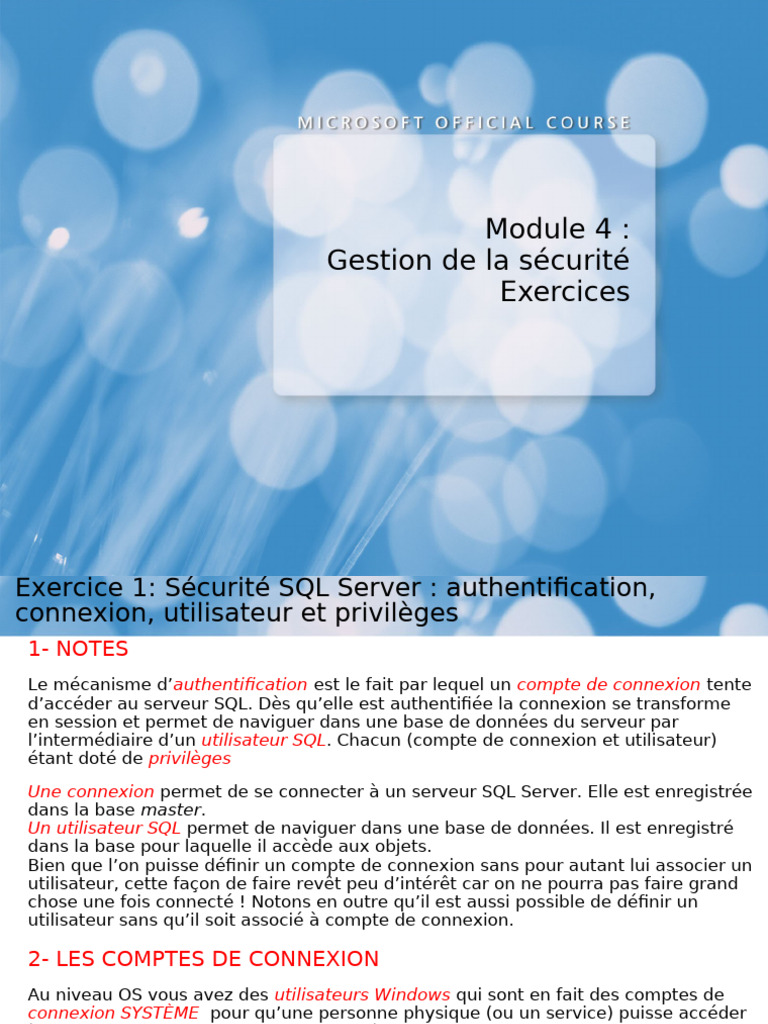 Sécurité SQL Server : Authentification et Privilèges | PDF | Microsoft ...