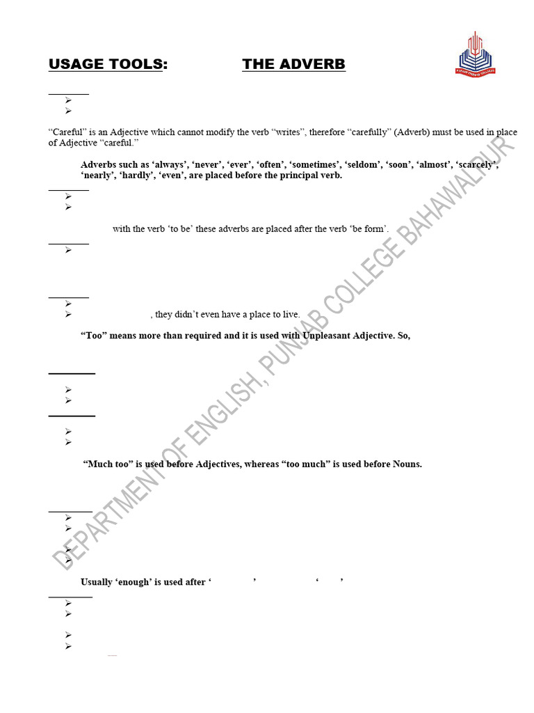 Adverb Usage and Placement Rules | PDF | Adverb | Adjective