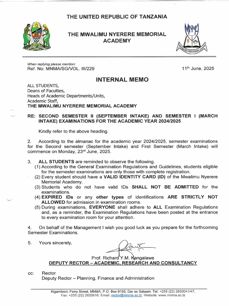 Identification During Semester 1&2 Exams For 2024-2025 | PDF
