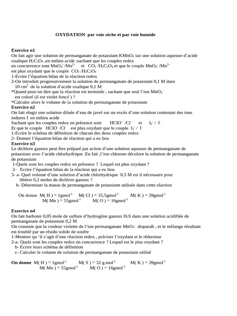 Oxydation par voies sèche et humide | PDF | Réaction d'oxydoréduction ...