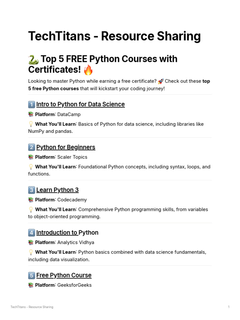 Top 5 Free Python Courses with Certificates | PDF