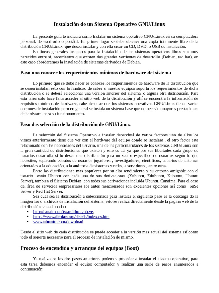 Guía para Instalar GNU/Linux en PC | PDF | Distribución de Linux | Arranque