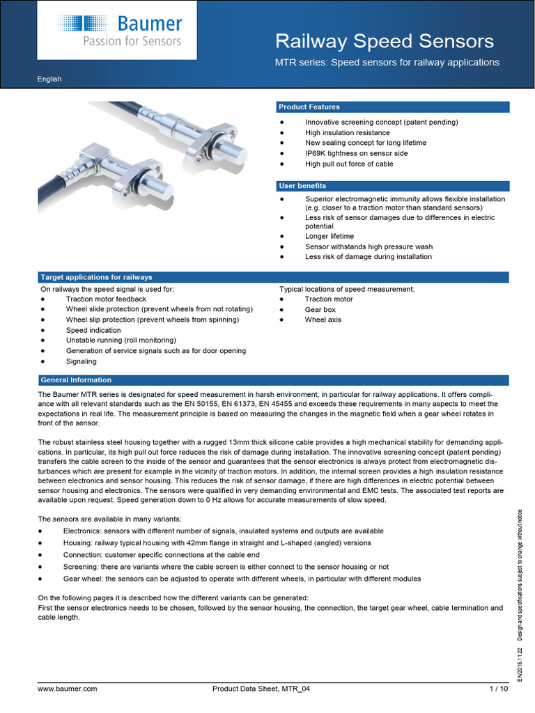 MTR Series Railway Speed Sensors | PDF | Hertz | Gear