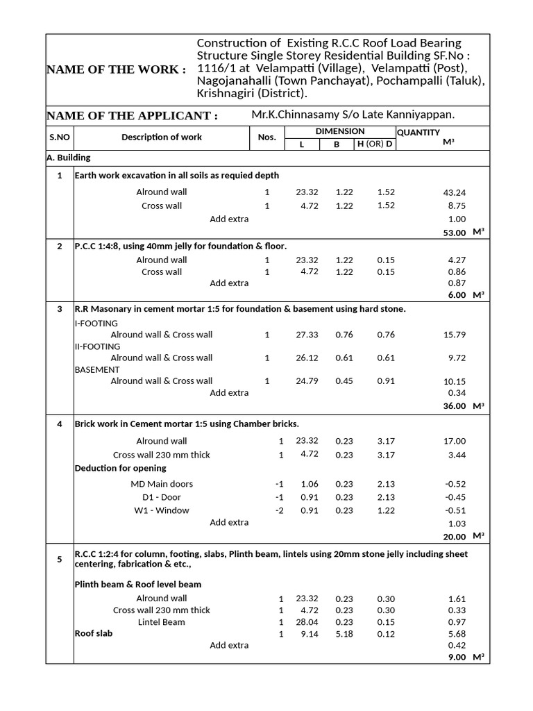 Construction Estimate for Residential Building | PDF | Wall | Roof