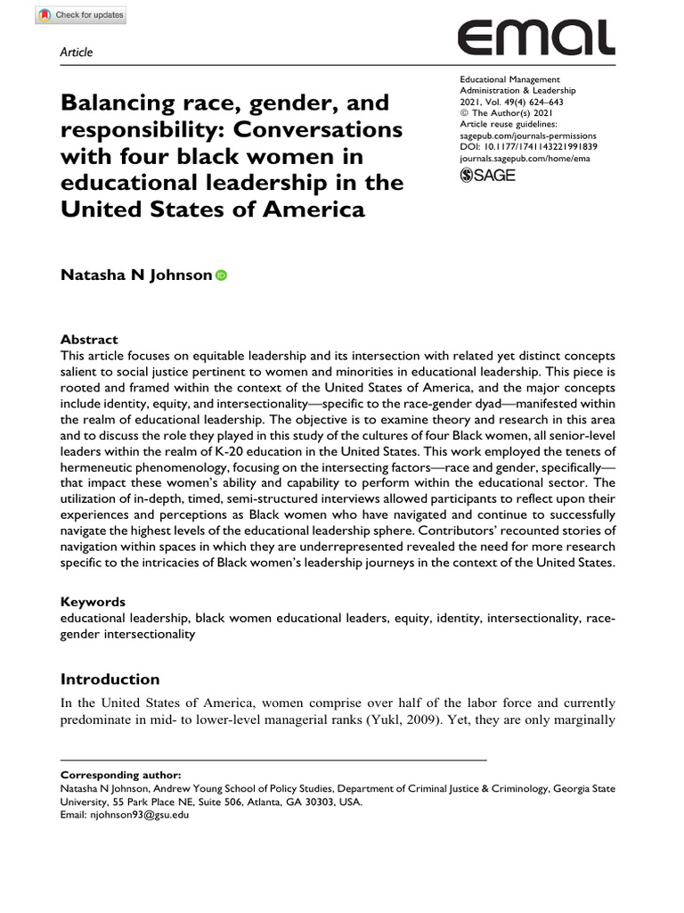 Black Women in Educational Leadership | PDF | Intersectionality