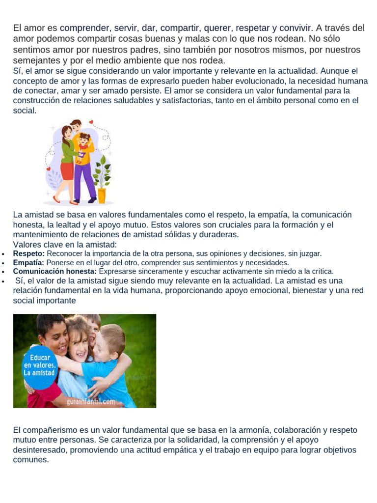 Valores Humanos en el Amor y Amistad | PDF | Amor | Amistad