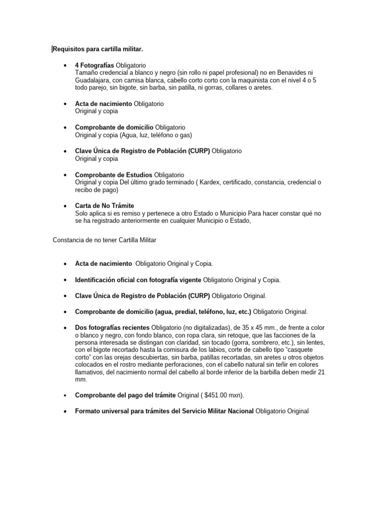 Requisitos para la Cartilla Militar 2023 | PDF