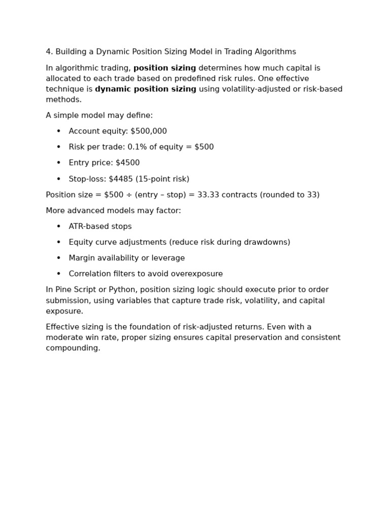 Building A Dynamic Position Sizing Model in Trading Algorithms | PDF