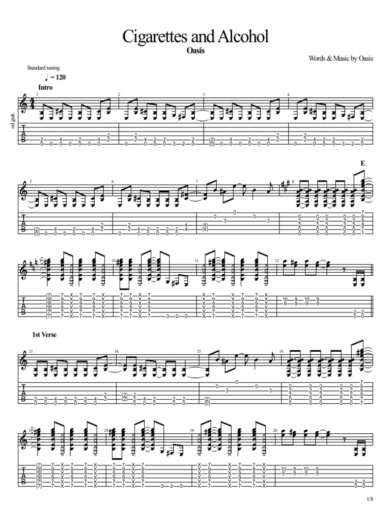 cigarettes and alcohol bass tab Oasis: Cigarettes and Alcohol Tab | PDF