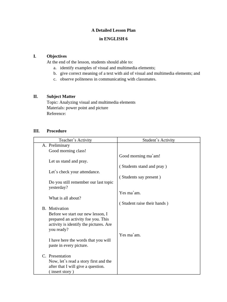 Detailed Lesson Plan in English | PDF | Multimedia | Image