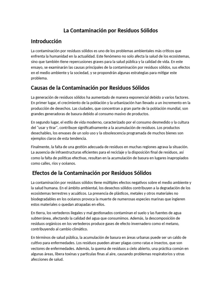 Contaminación por Residuos Sólidos: Causas y Soluciones | PDF ...