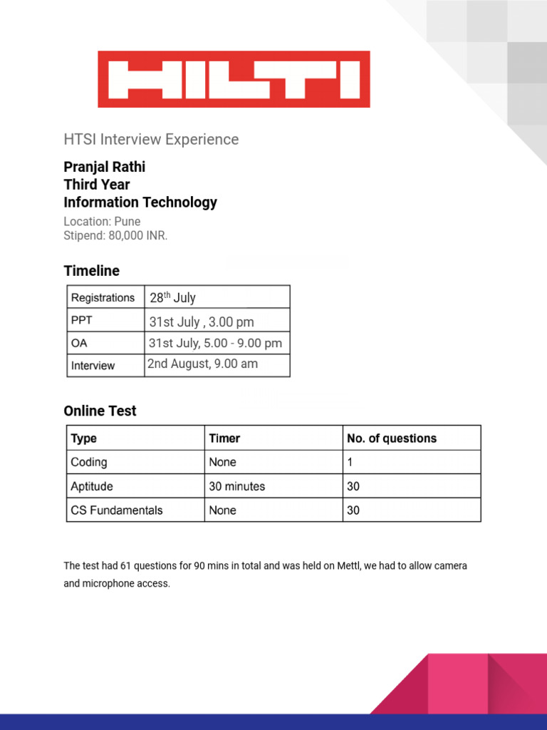 HTSI Interview Experience Insights | PDF