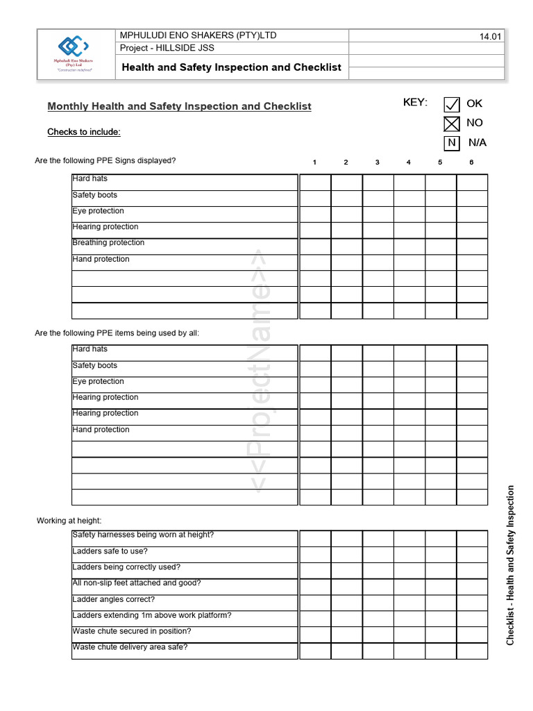 Monthly Health and Safety Checklist | PDF | Personal Protective ...