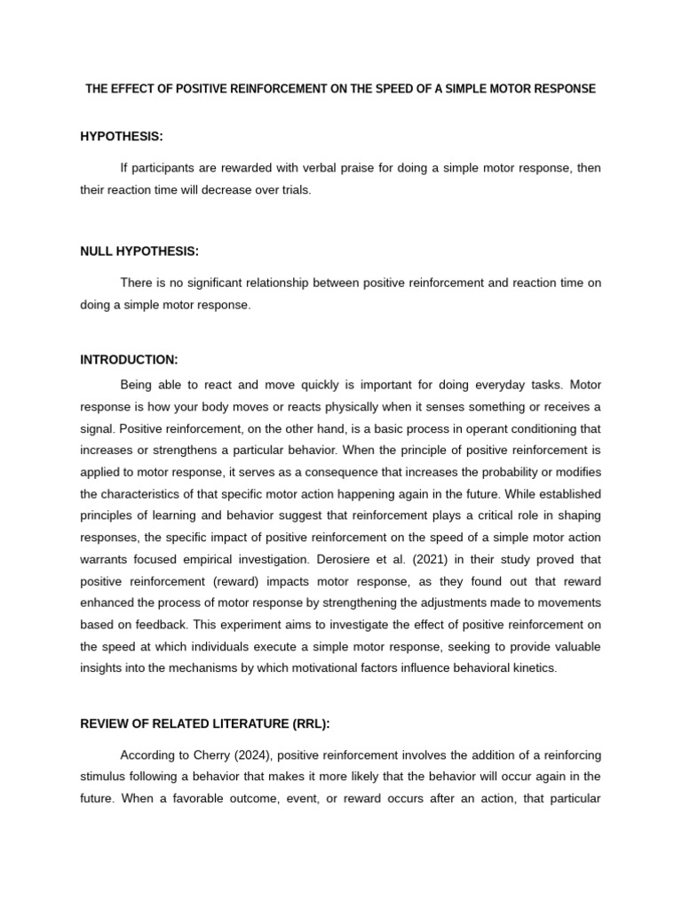 The Effect of Positive Reinforcement On The Speed of A Simple Motor ...