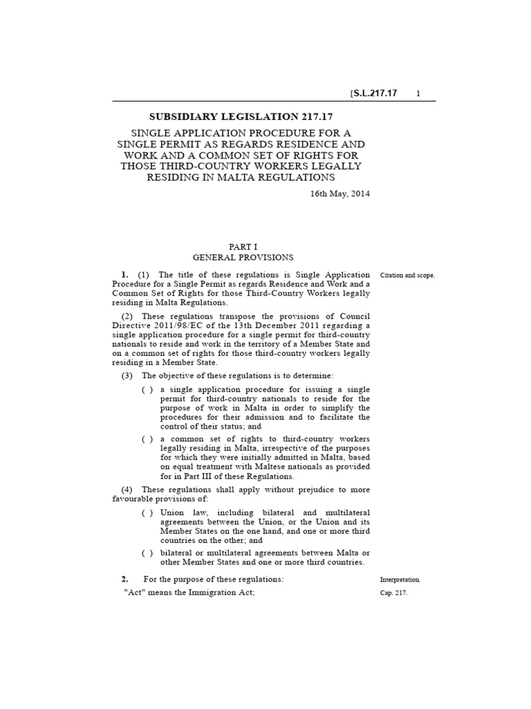 Malta Single Permit Application Guide | PDF | Freedom Of Movement ...
