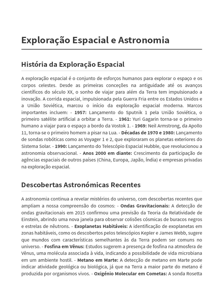 História e Avanços da Exploração Espacial | PDF | Exploração espacial ...